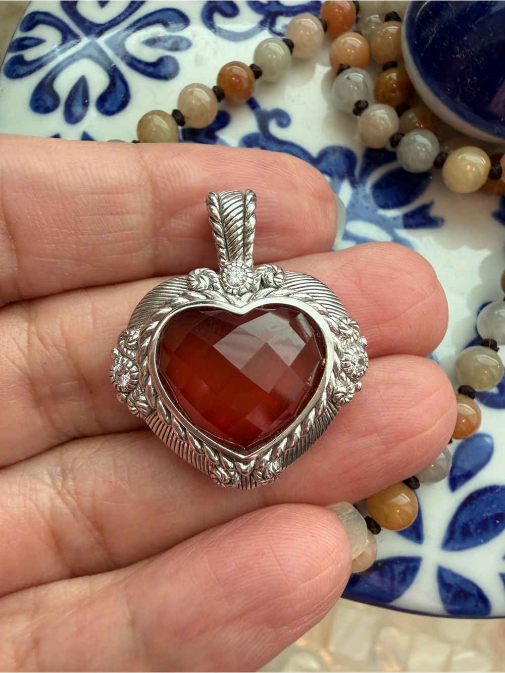 JUDITH RIPKA 925 PENDANT/ ENHANCER W/FACETED CARNELIAN - Picture 3 of 8